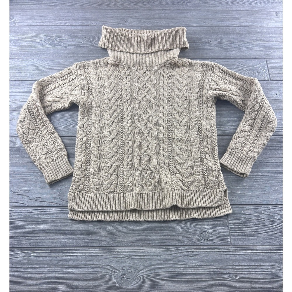 Lauren Ralph Lauren Cable Knit Turtleneck Sweater Tan Beige Cotton Blend Small